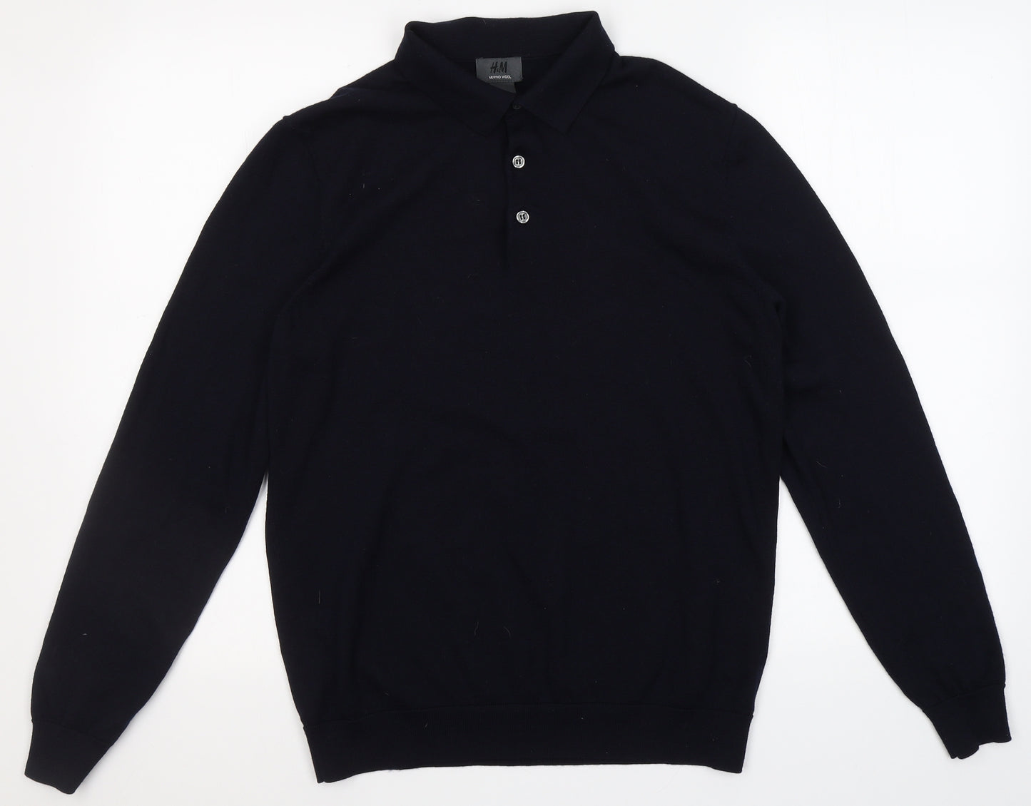 H&M Mens Blue  Wool  Polo Size M Collared