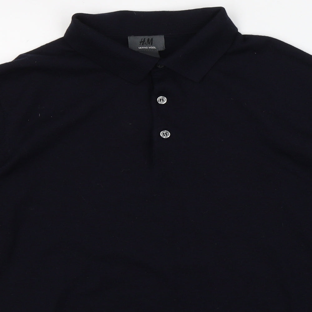H&M Mens Blue  Wool  Polo Size M Collared