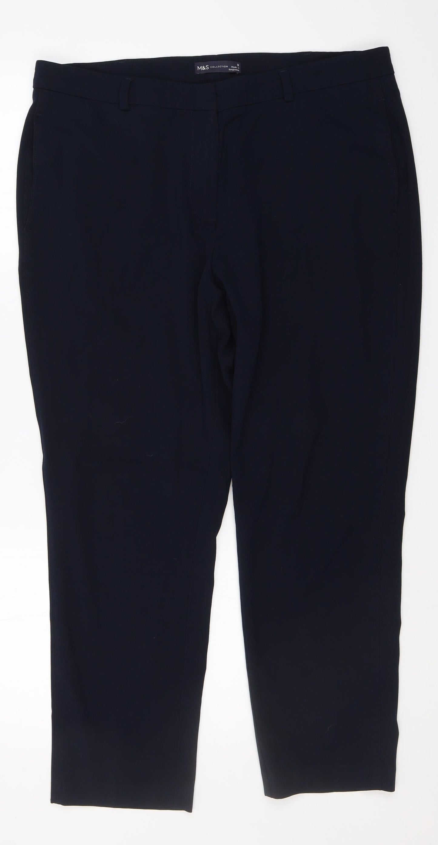 Marks and Spencer Womens Blue  Polyester Trousers  Size 16 L25 in Regular Zip