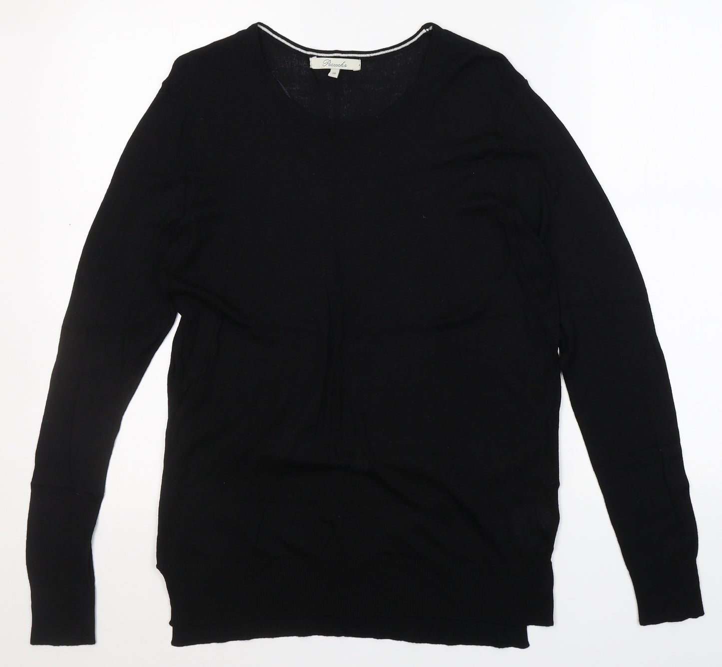 Peacocks Womens Black Round Neck  Viscose Pullover Jumper Size 16
