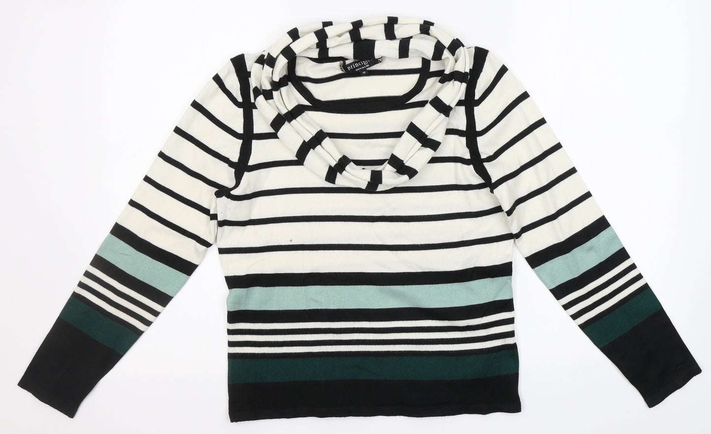 Principles Womens Multicoloured Round Neck Striped Acrylic Pullover Jumper Size 12   - scarf attatched
