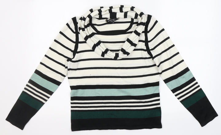 Principles Womens Multicoloured Round Neck Striped Acrylic Pullover Jumper Size 12   - scarf attatched