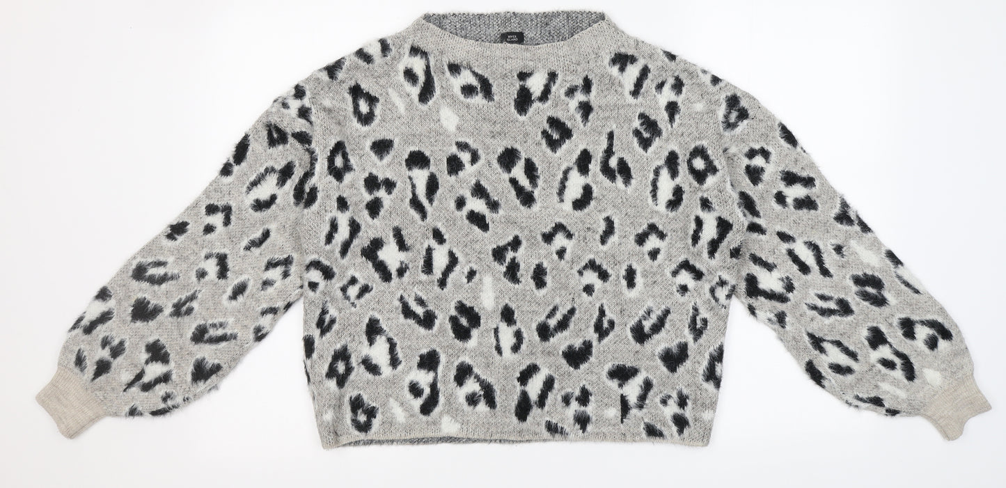River Island Womens Beige Boat Neck Animal Print Polyamide Pullover Jumper Size 8