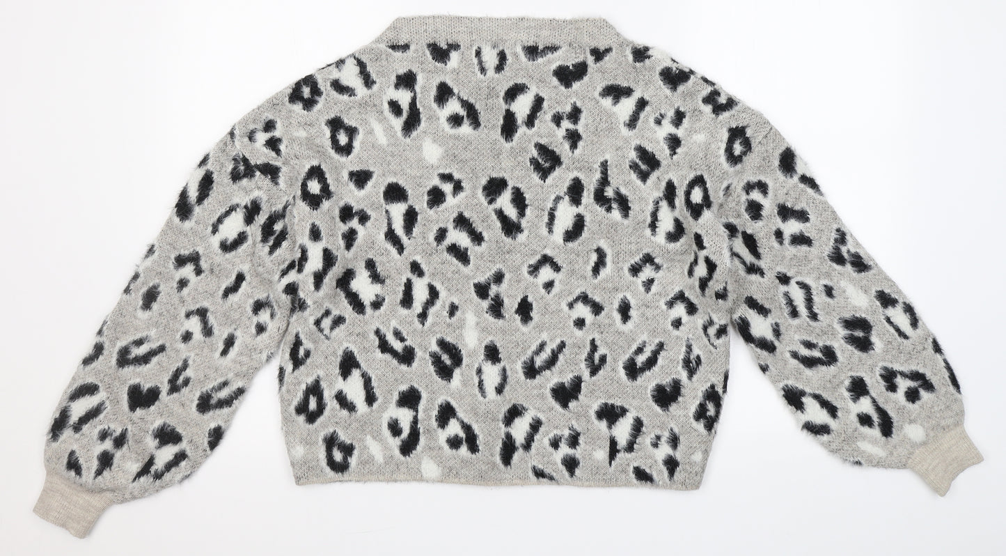 River Island Womens Beige Boat Neck Animal Print Polyamide Pullover Jumper Size 8