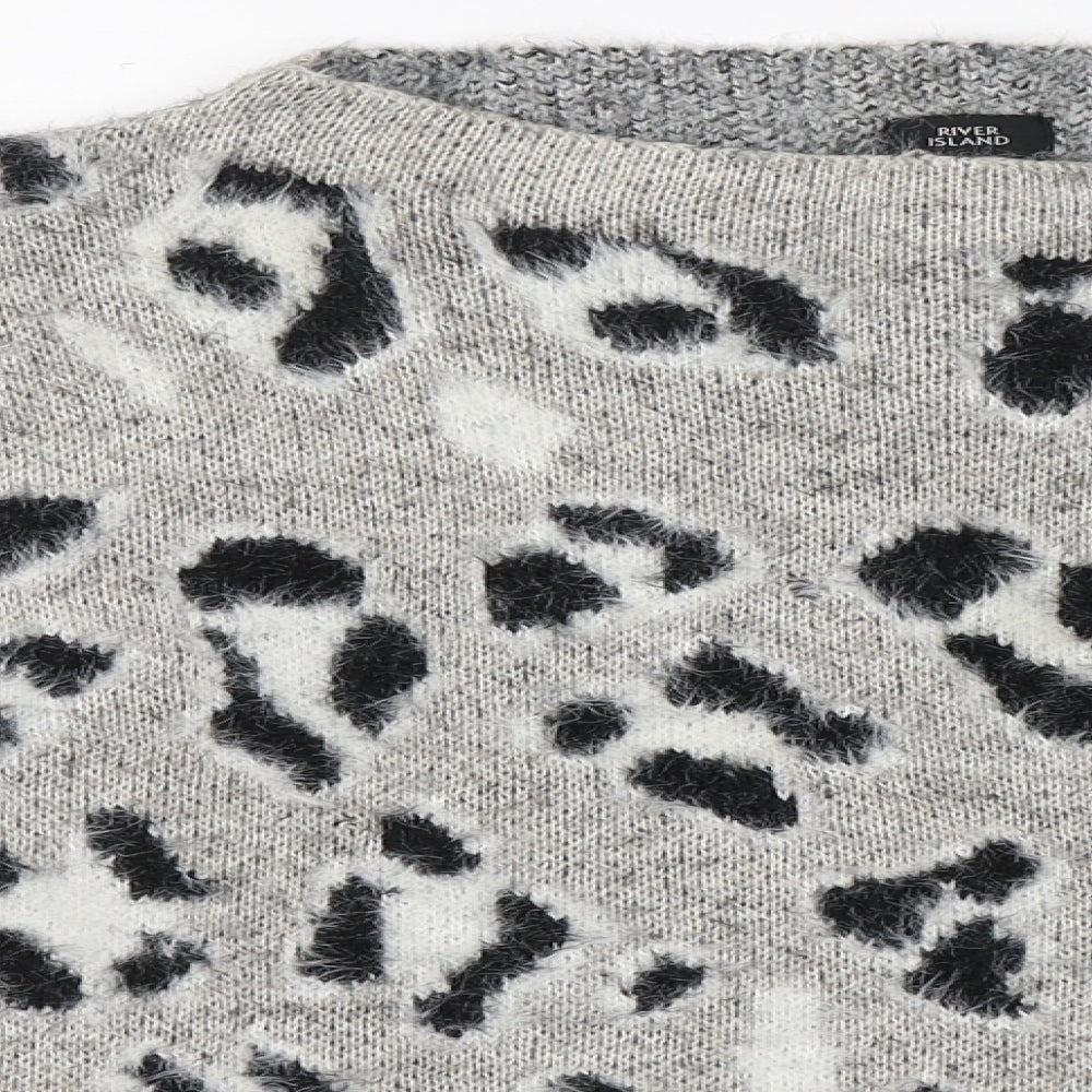 River Island Womens Beige Boat Neck Animal Print Polyamide Pullover Jumper Size 8