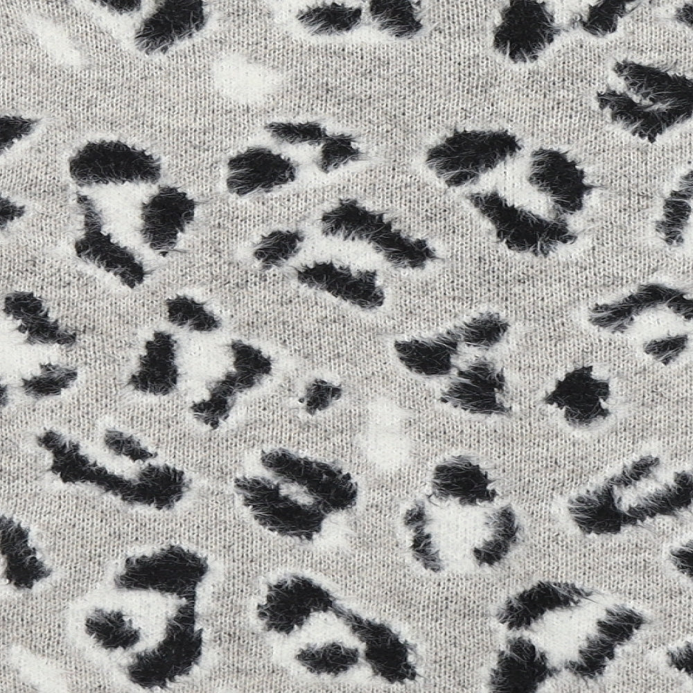 River Island Womens Beige Boat Neck Animal Print Polyamide Pullover Jumper Size 8