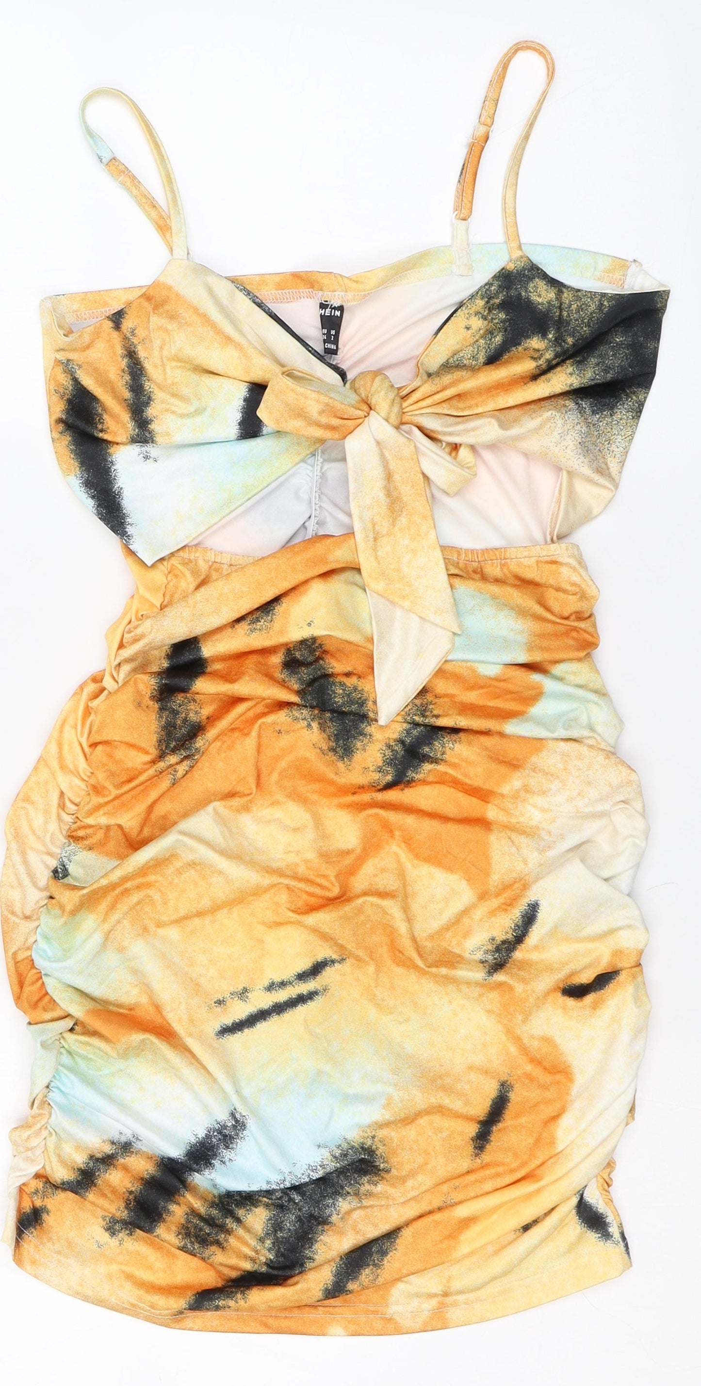 SheIn Womens Orange Animal Print Polyester Mini  Size XS  Square Neck  - Elasticated