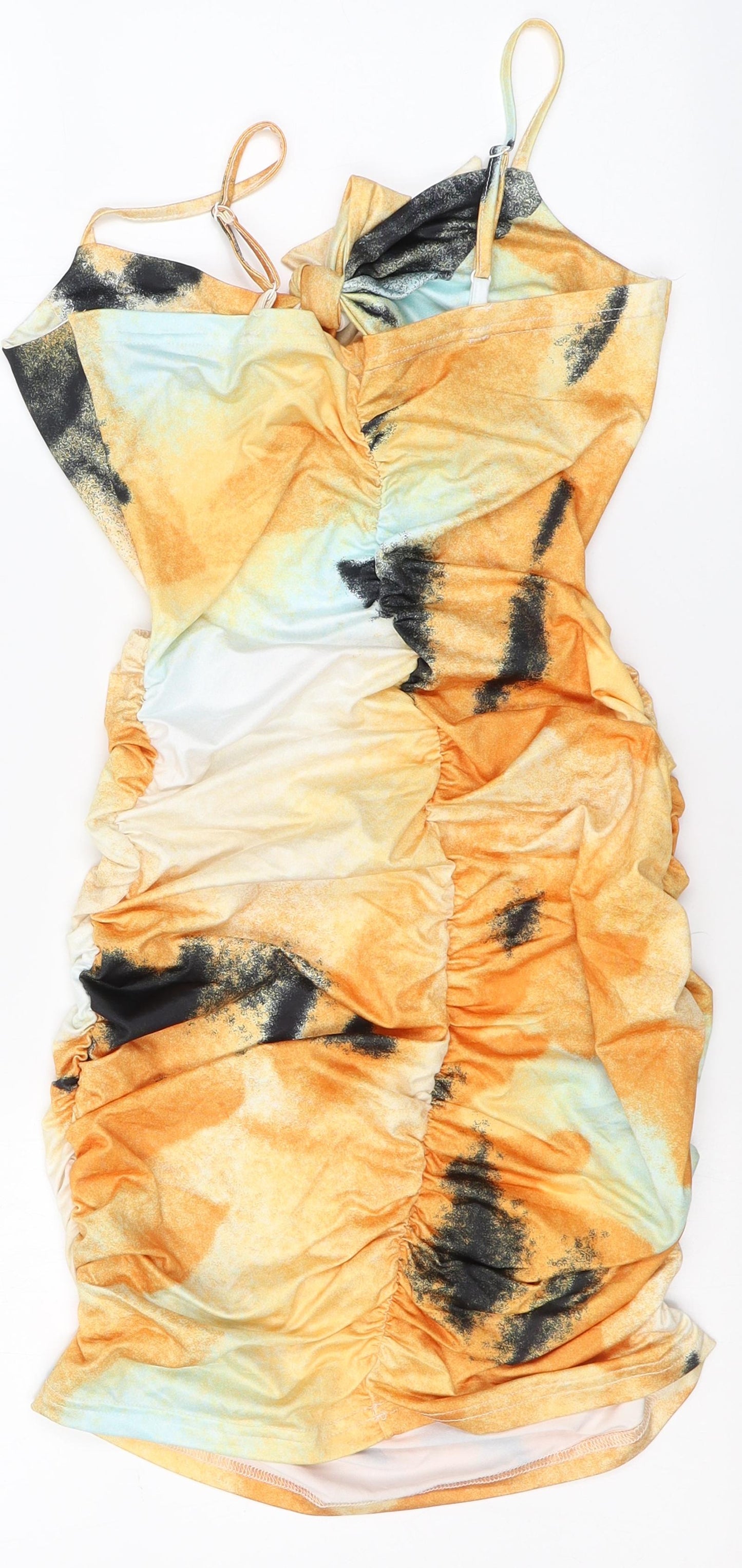 SheIn Womens Orange Animal Print Polyester Mini  Size XS  Square Neck  - Elasticated