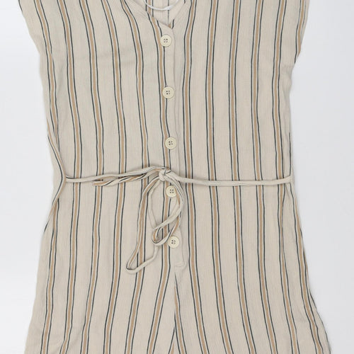 Primark Womens Beige Striped Viscose Playsuit One-Piece Size 6 L3 in