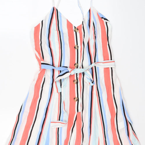 Primark Womens Multicoloured Striped Viscose Playsuit One-Piece Size 6 L3 in Button