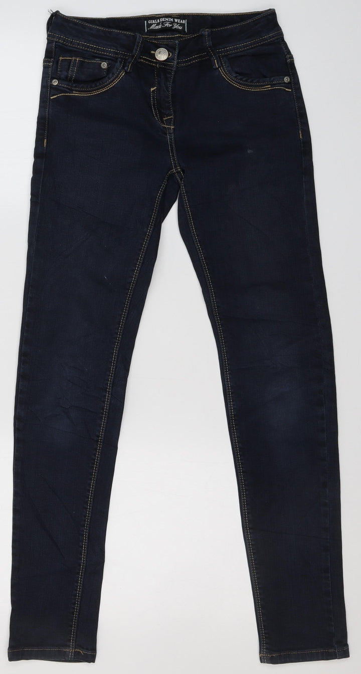 Here + There Girls Blue Cotton Skinny Jeans Size 12-13 Years Regular Zip
