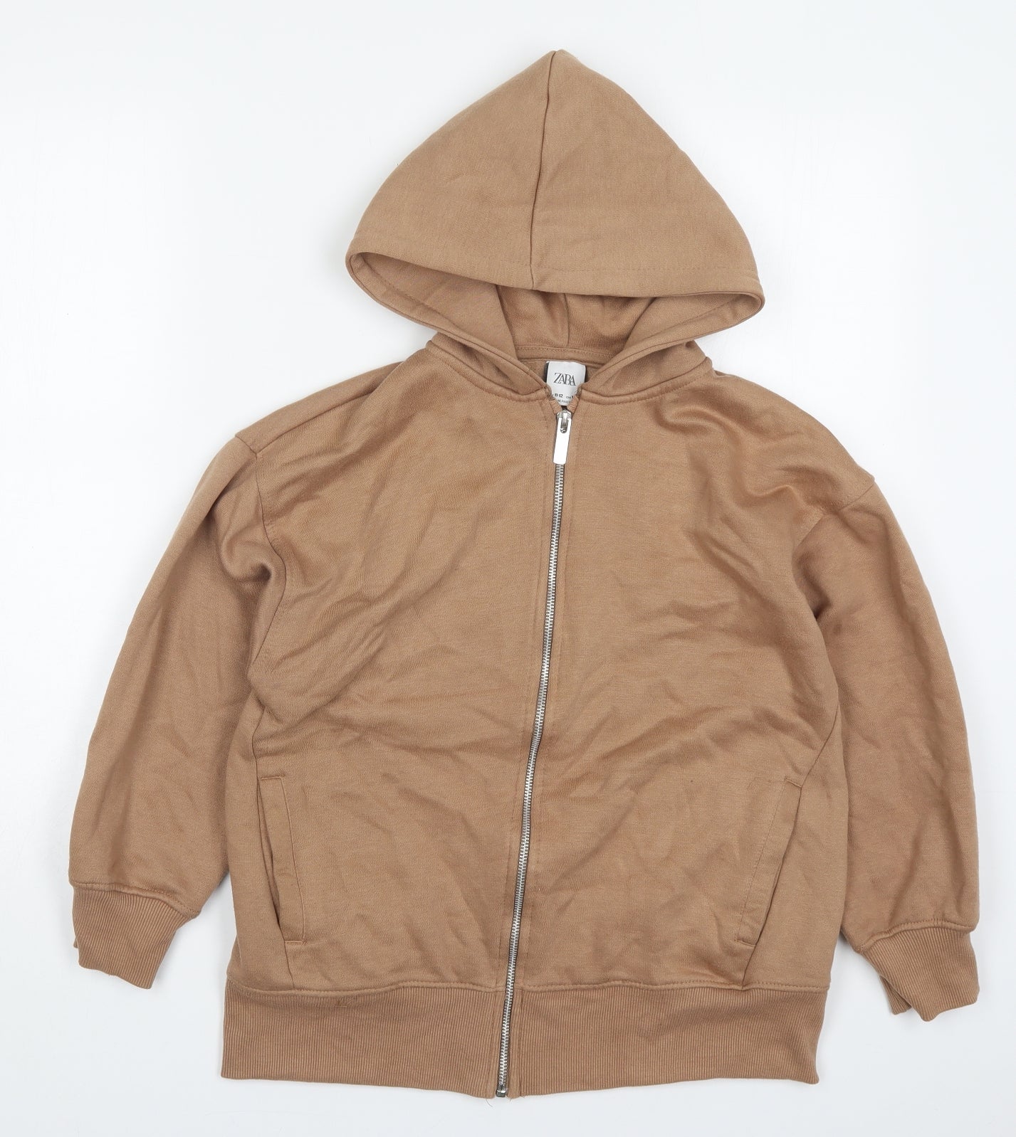 Zara Girls Brown  Cotton Full Zip Hoodie Size 11-12 Years  Zip