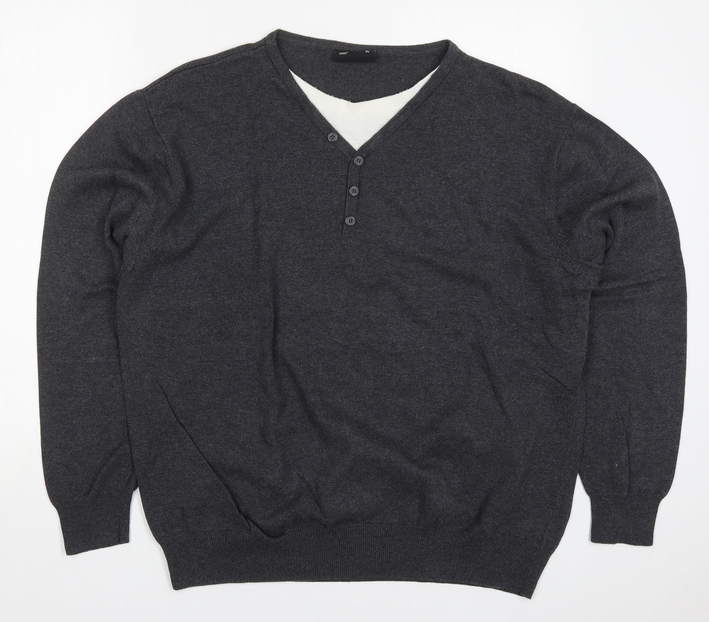 Cedar Wood State Mens Grey V-Neck  Cotton Pullover Jumper Size XL