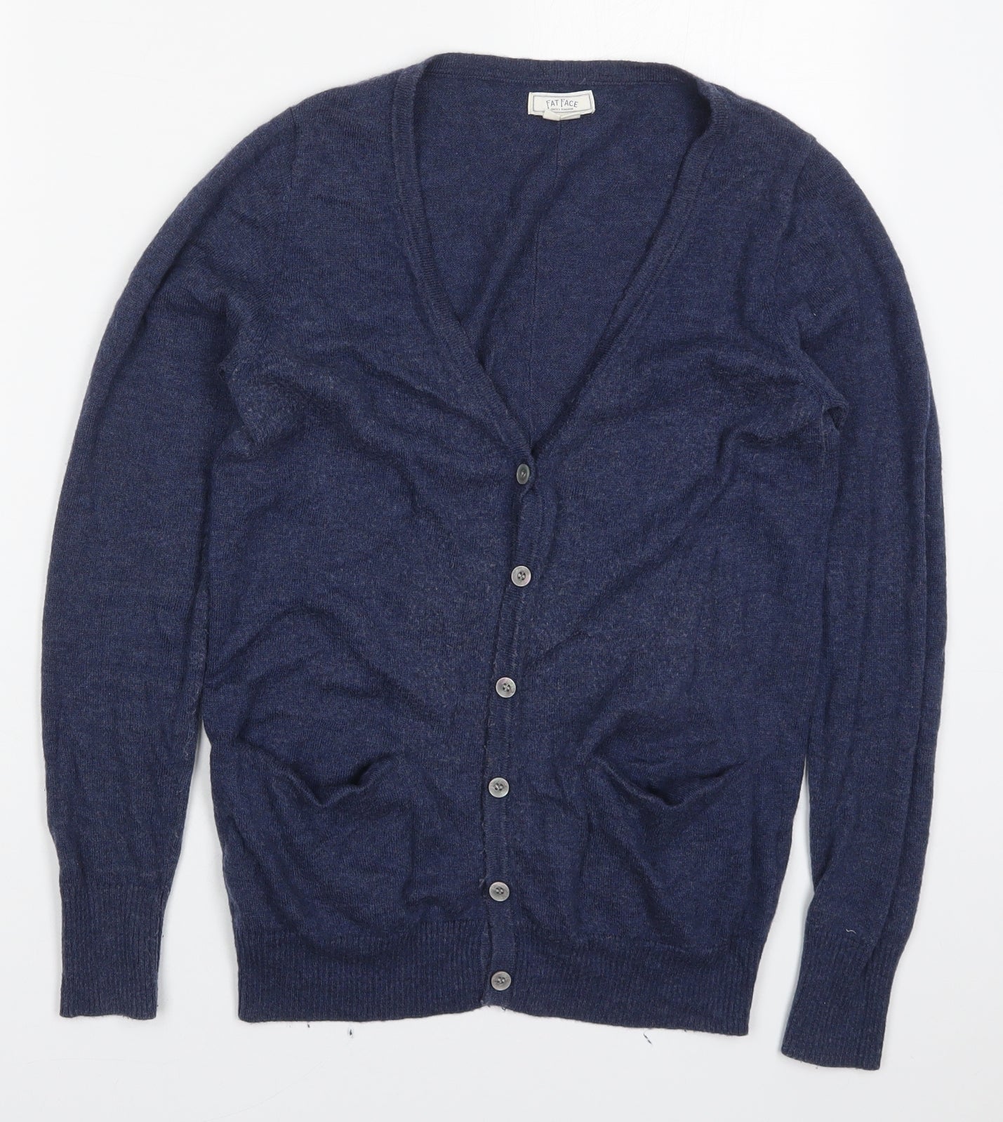 Fat Face Womens Blue V-Neck  Wool Cardigan Jumper Size 8