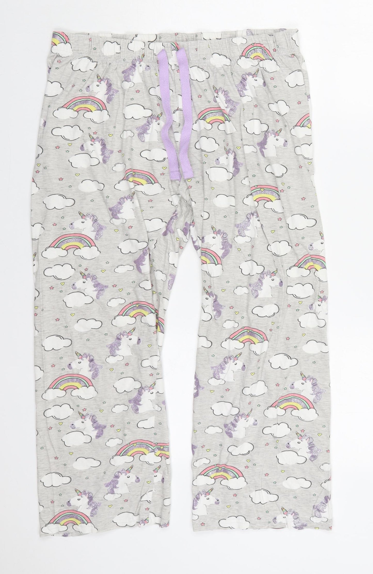 Primark Womens Grey  Cotton Trousers  Size 14 L24 in Regular Drawstring - Unicorn Pyjama Pants