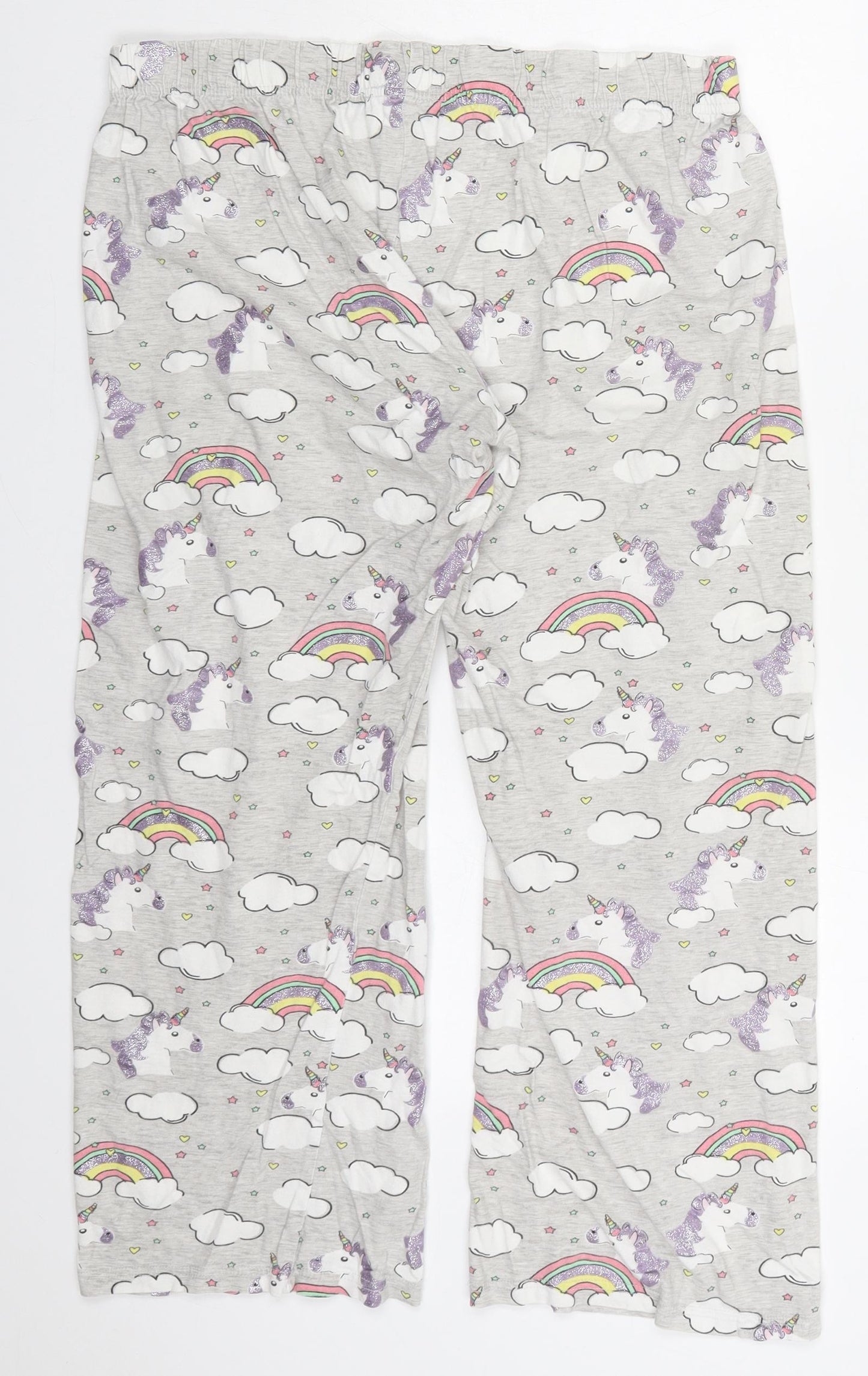Primark Womens Grey  Cotton Trousers  Size 14 L24 in Regular Drawstring - Unicorn Pyjama Pants