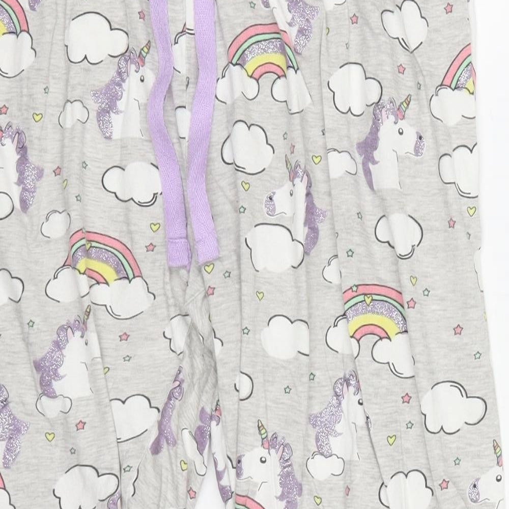 Primark Womens Grey  Cotton Trousers  Size 14 L24 in Regular Drawstring - Unicorn Pyjama Pants