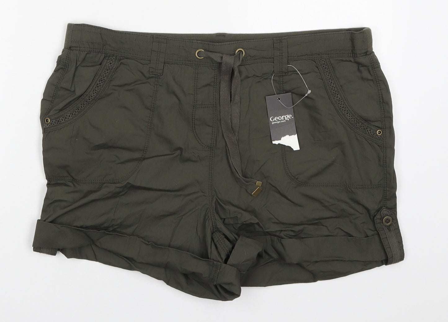 George Womens Green  Cotton Cargo Shorts Size 14 L3 in Regular Drawstring
