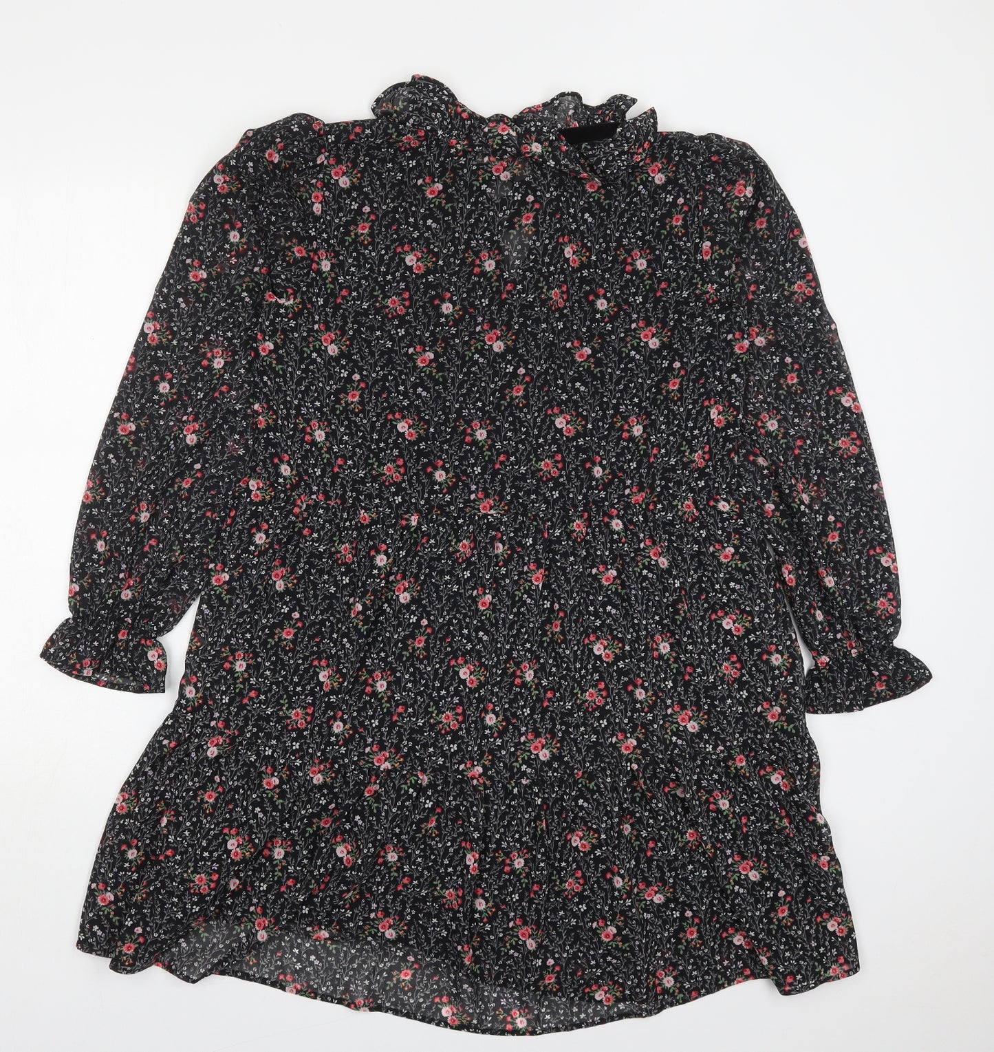 Primark Womens Black Floral Polyester A-Line  Size 8  Round Neck Pullover