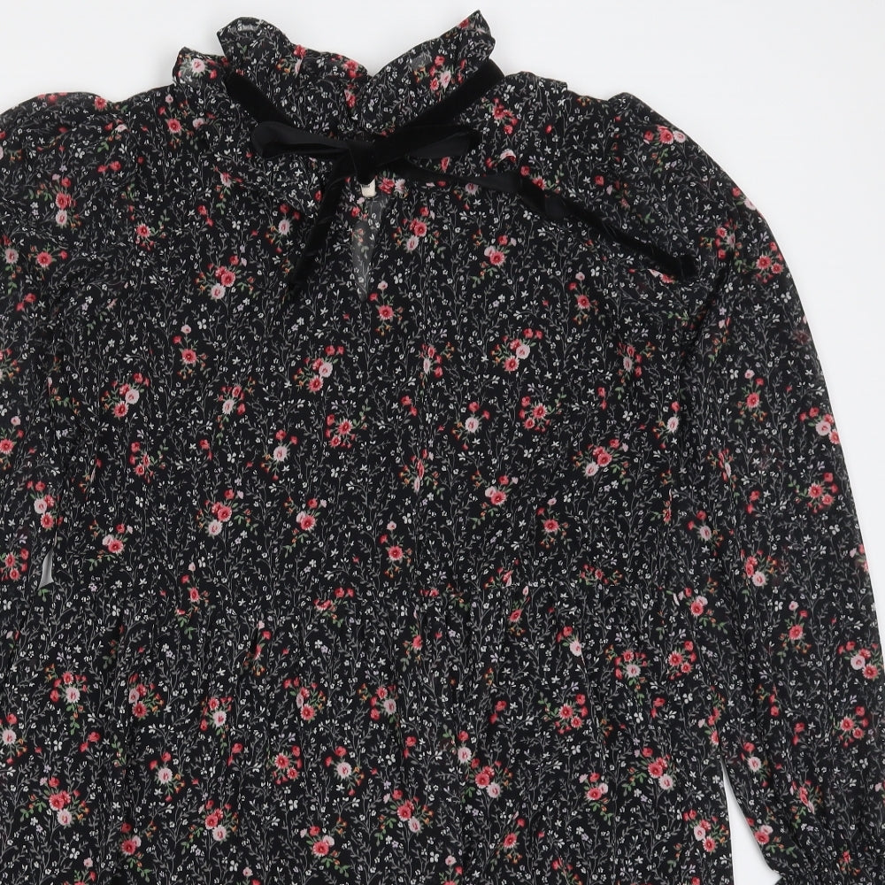 Primark Womens Black Floral Polyester A-Line  Size 8  Round Neck Pullover