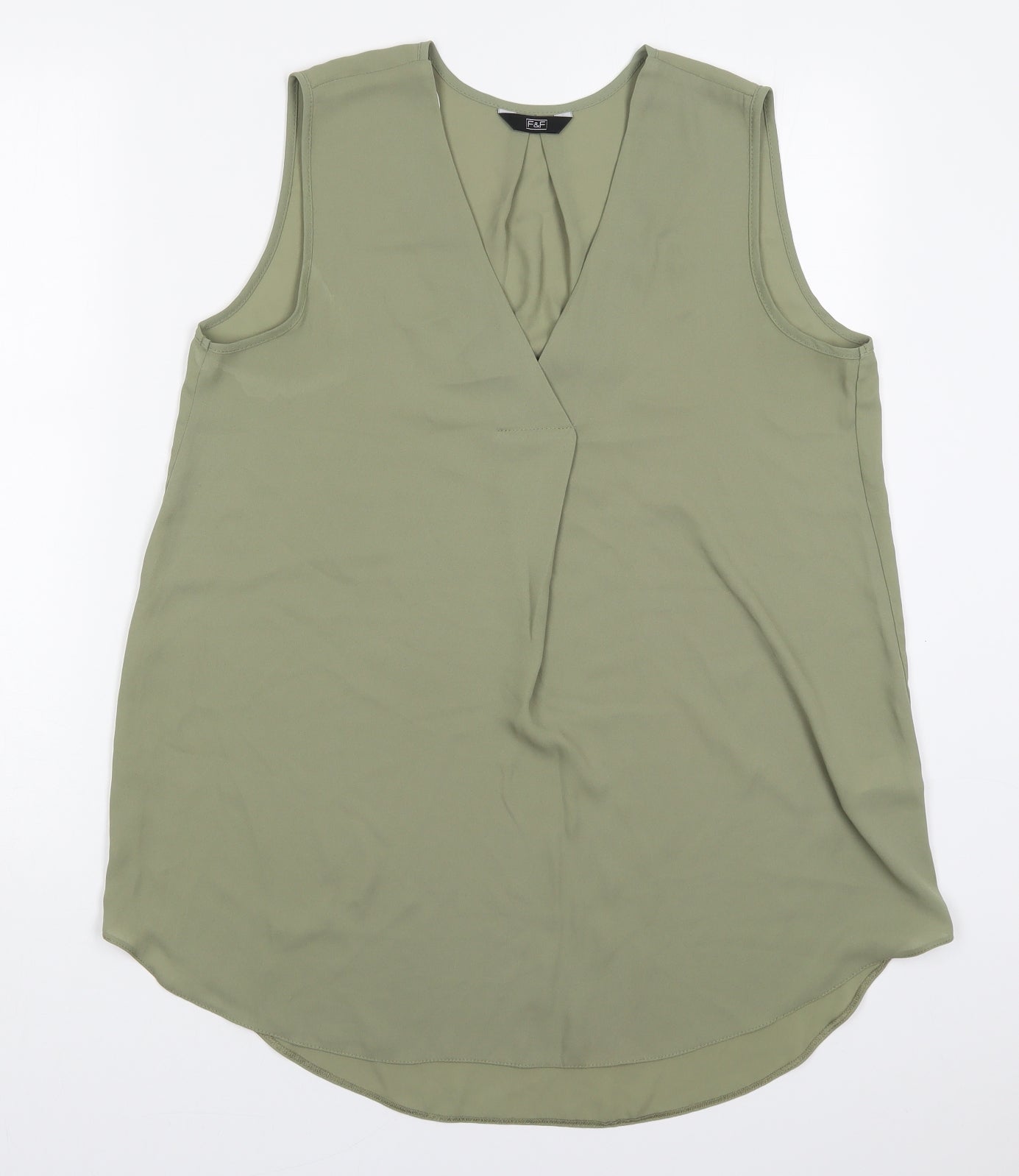 F&F Womens Green  Polyester Basic Tank Size 12 V-Neck