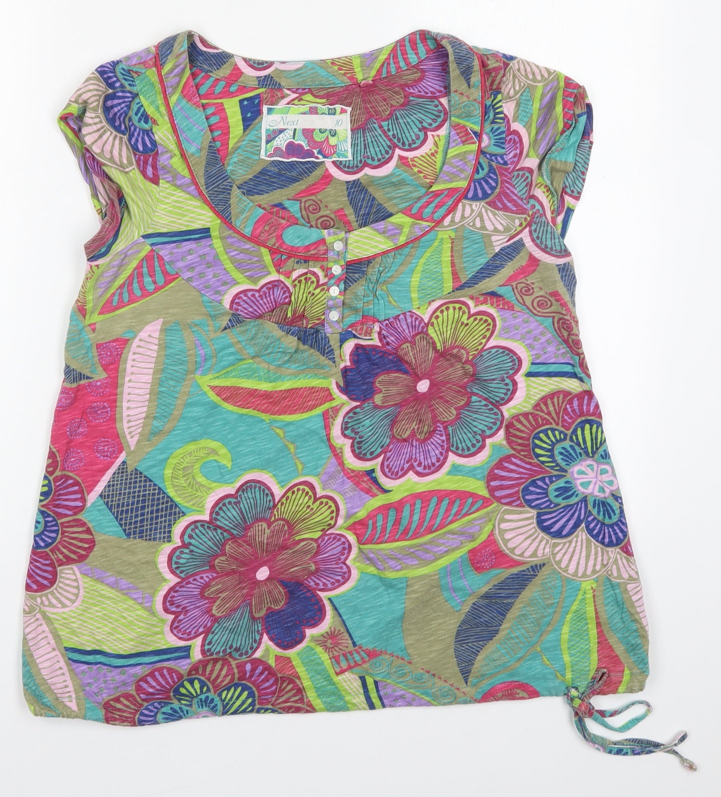 NEXT Womens Multicoloured Floral Cotton Basic T-Shirt Size 10 Round Neck