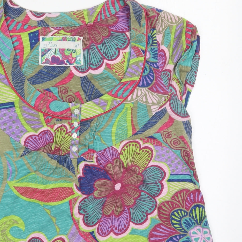 NEXT Womens Multicoloured Floral Cotton Basic T-Shirt Size 10 Round Neck