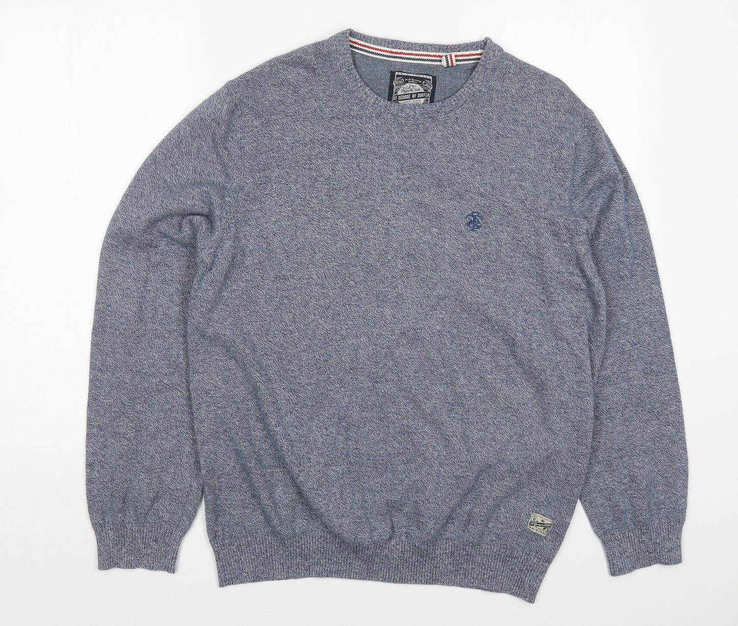 Duffer Mens Blue Round Neck  Cotton Pullover Jumper Size L