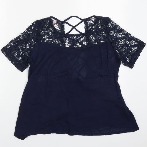 Overmal Womens Blue  Viscose Basic T-Shirt Size S Round Neck