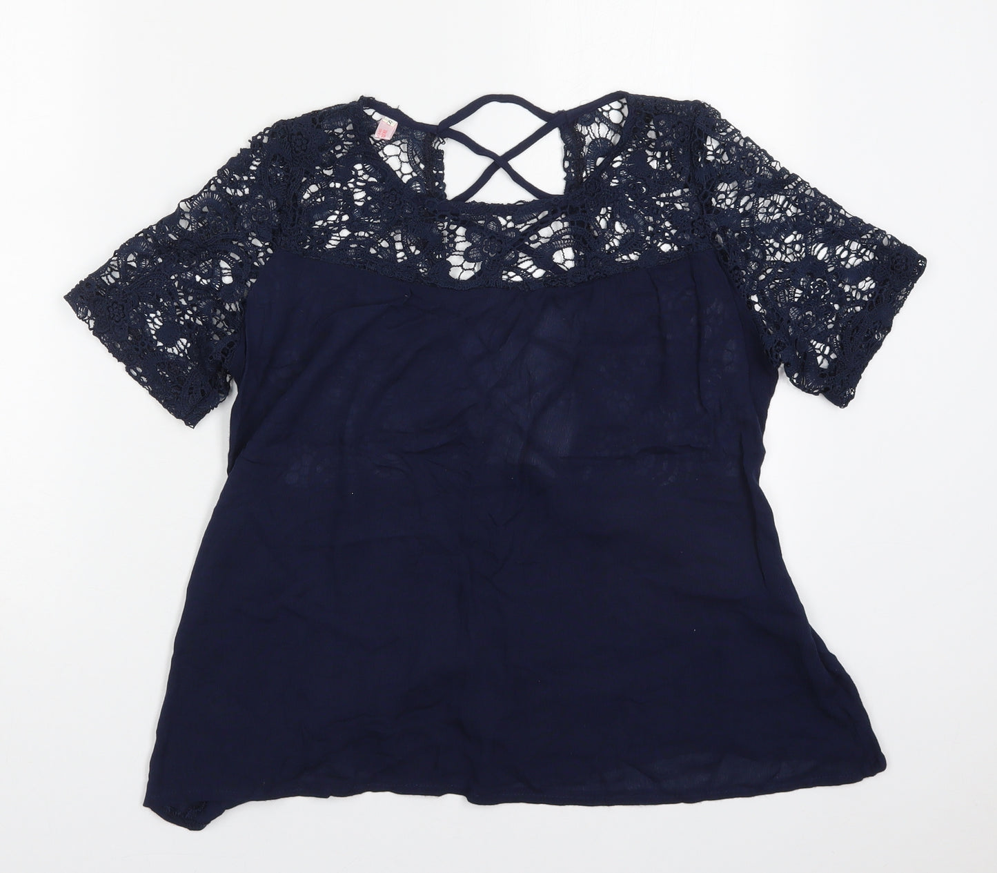 Overmal Womens Blue  Viscose Basic T-Shirt Size S Round Neck