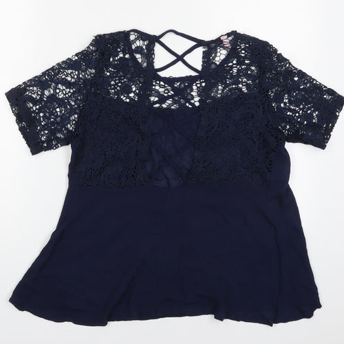 Overmal Womens Blue  Viscose Basic T-Shirt Size S Round Neck