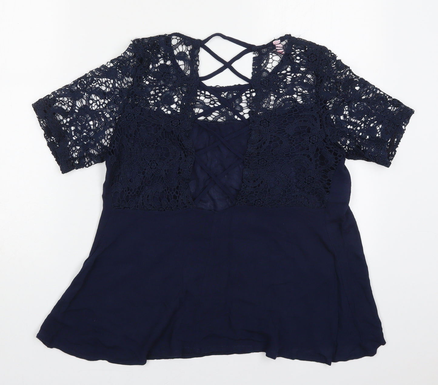 Overmal Womens Blue  Viscose Basic T-Shirt Size S Round Neck