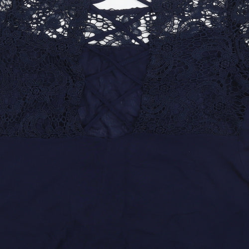 Overmal Womens Blue  Viscose Basic T-Shirt Size S Round Neck