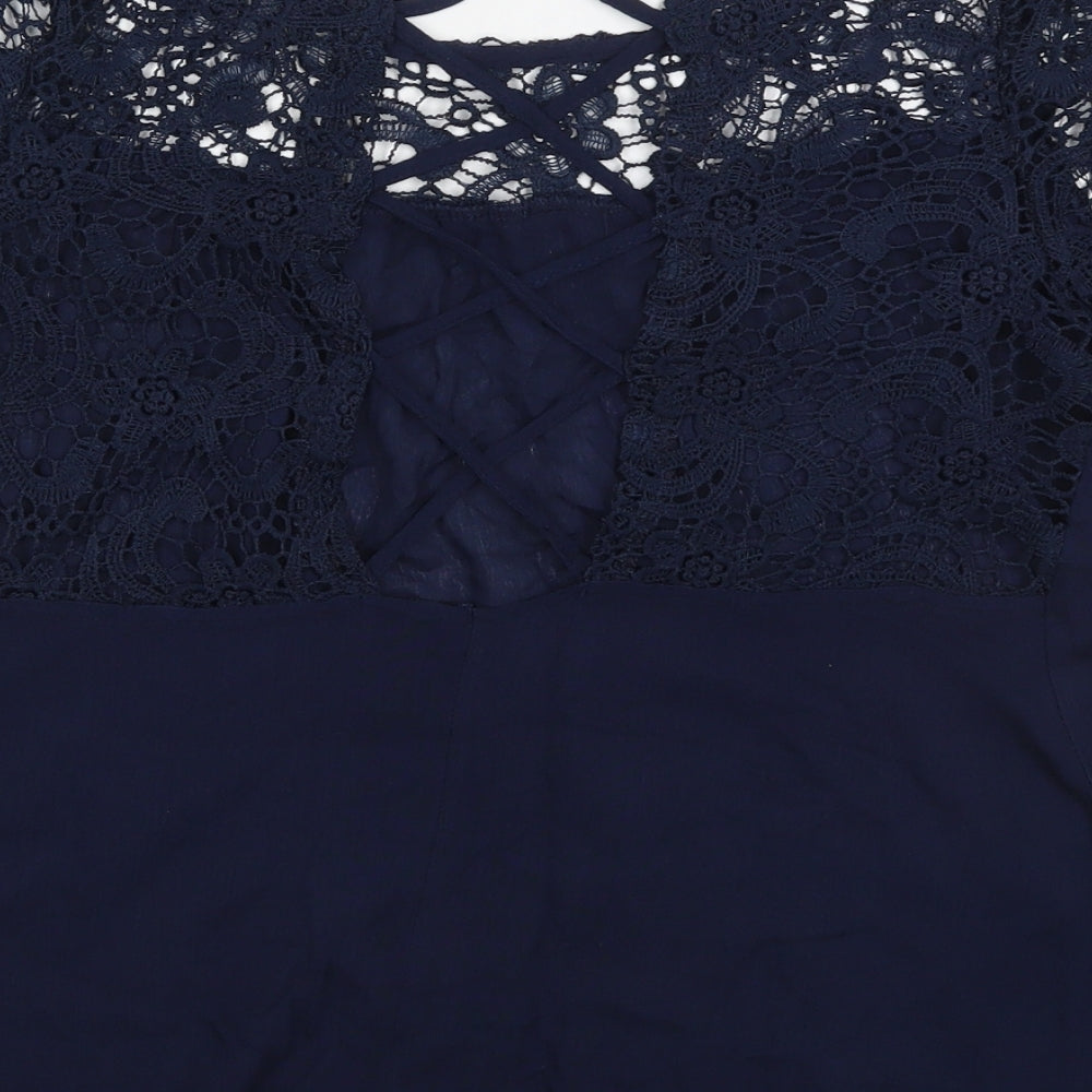 Overmal Womens Blue  Viscose Basic T-Shirt Size S Round Neck