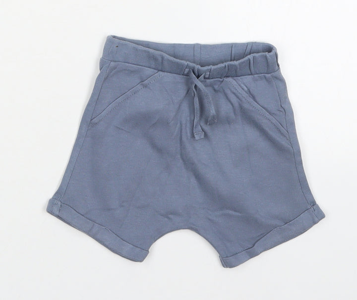 George Boys Blue  Cotton Cropped Trousers Size 6-9 Months  Drawstring - Sweat Shorts