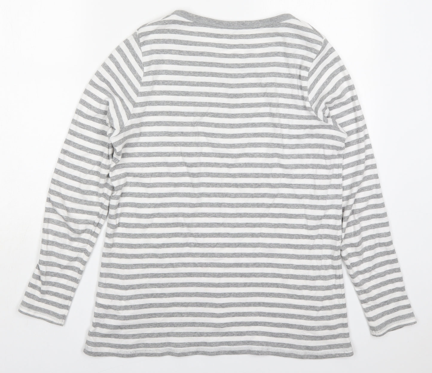 Marks and Spencer Womens Grey Striped Cotton Basic T-Shirt Size 18 Round Neck