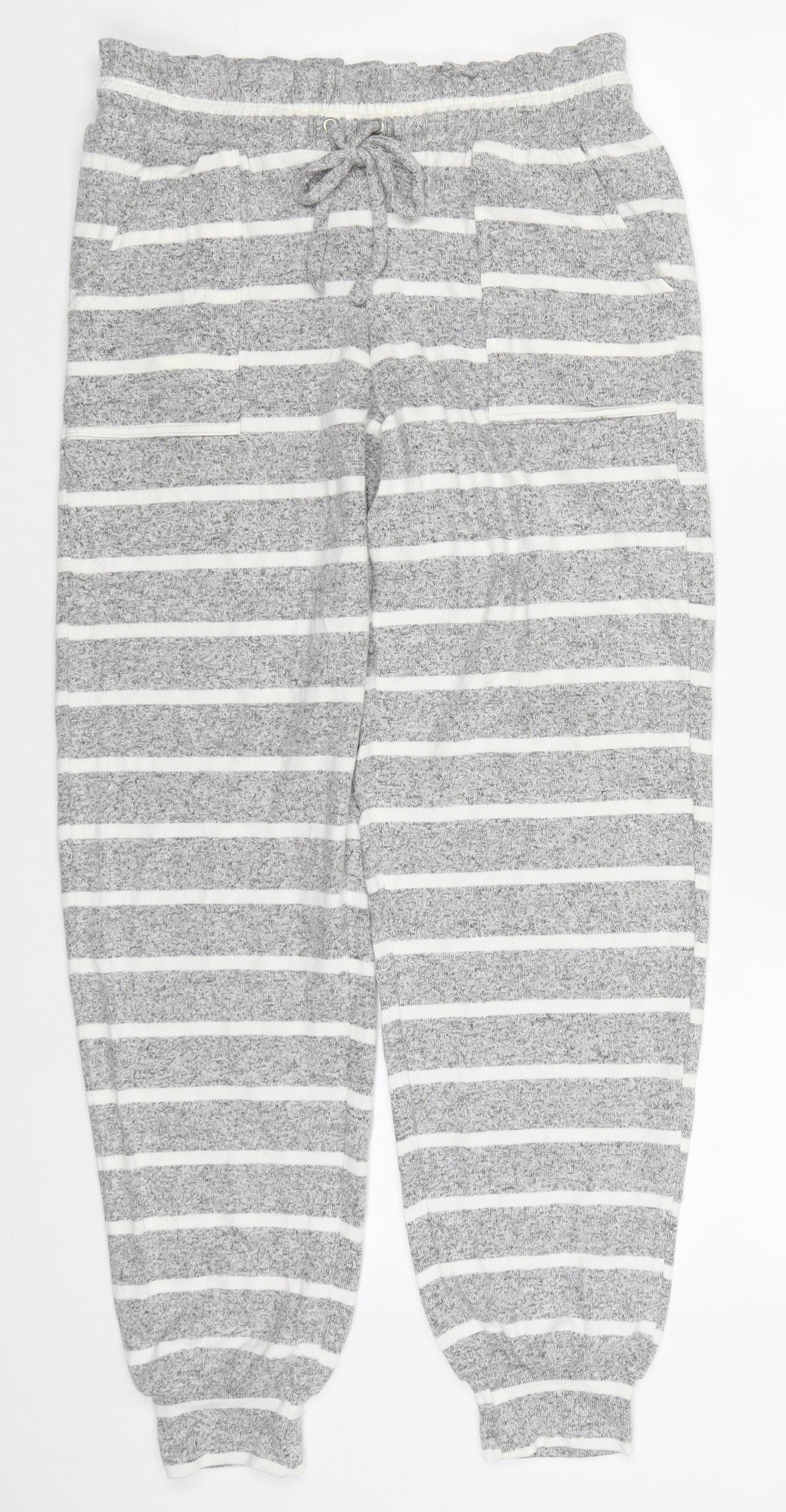 Marks and Spencer Womens Grey Striped Viscose Trousers  Size 8 L30 in Regular Drawstring - Loungewear