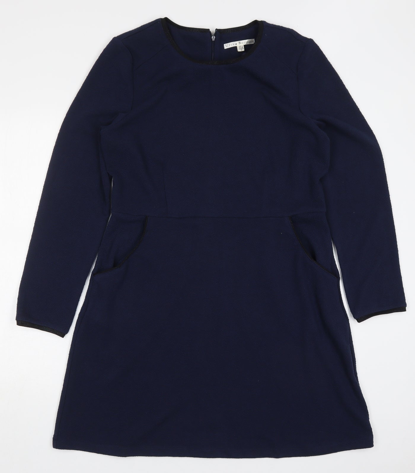 Uttam Boutique Womens Blue  Polyester Skater Dress  Size 16  Round Neck Zip