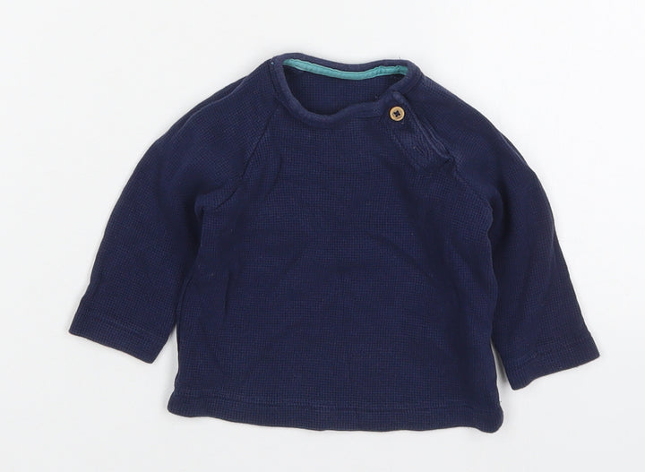 Marks and Spencer Boys Blue Cotton Basic T-Shirt Size 3-6 Months Crew Neck Button