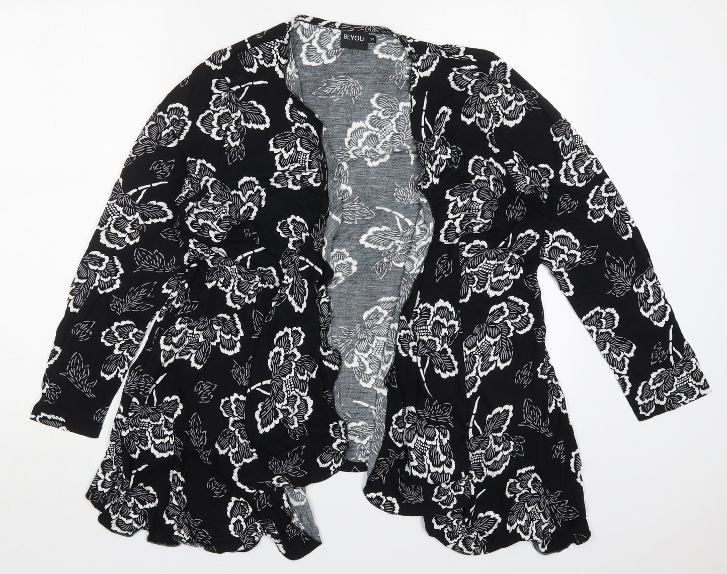 Be You Womens Black Collared Floral Viscose Cardigan Jumper Size 20