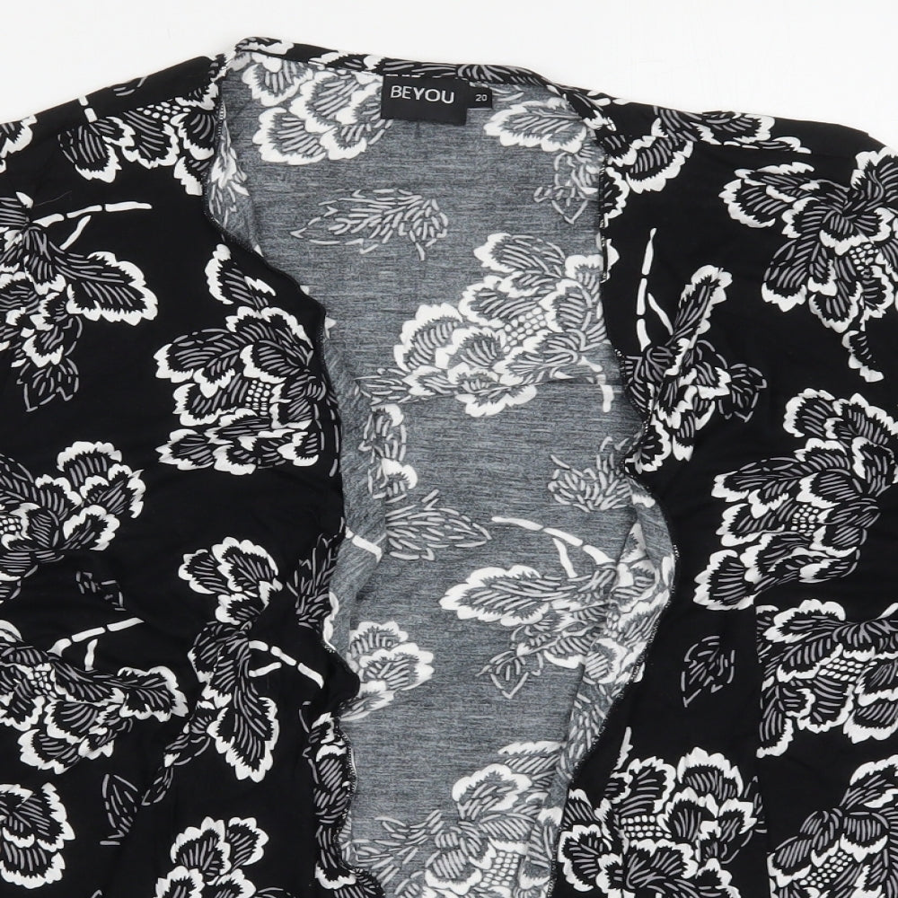 Be You Womens Black Collared Floral Viscose Cardigan Jumper Size 20
