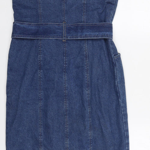 NEXT Womens Blue  Cotton Pencil Dress  Size 10  Square Neck Button