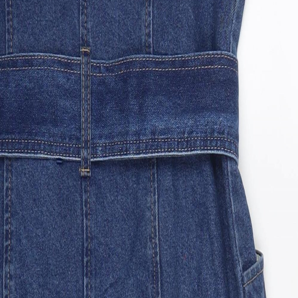NEXT Womens Blue  Cotton Pencil Dress  Size 10  Square Neck Button