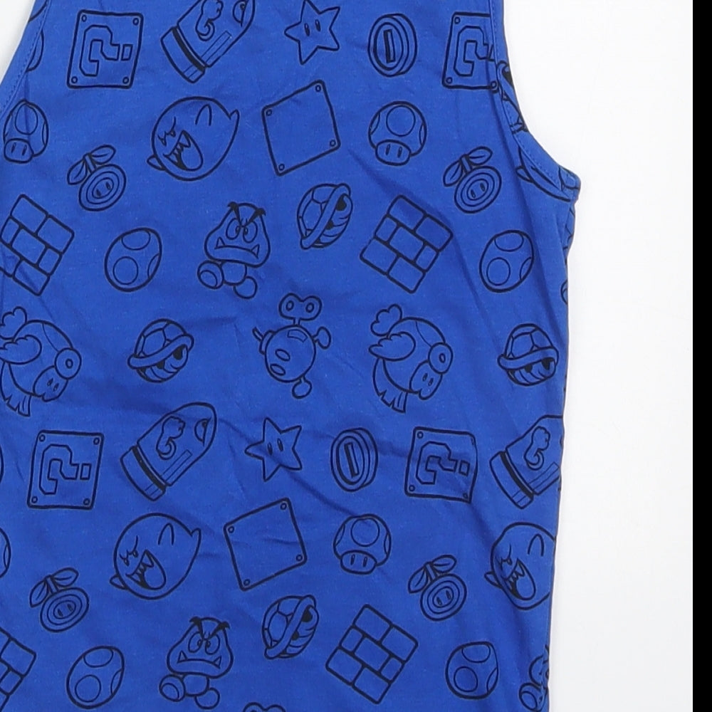 Primark Boys Blue  Cotton Basic Tank Size 5-6 Years Round Neck Pullover - Super Mario