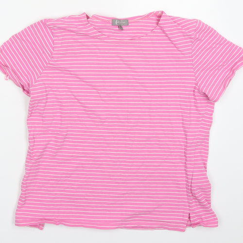 First Avenue Womens Pink Striped Cotton Basic T-Shirt Size S Crew Neck