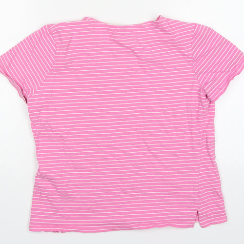 First Avenue Womens Pink Striped Cotton Basic T-Shirt Size S Crew Neck