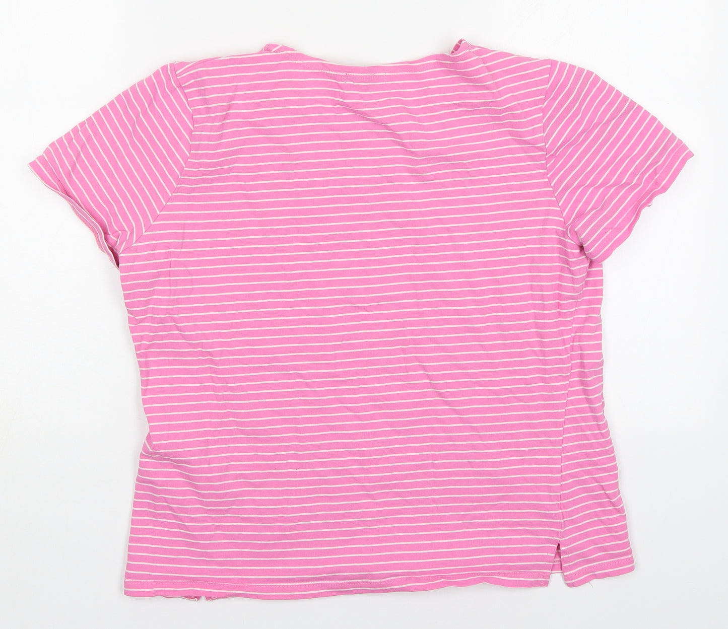 First Avenue Womens Pink Striped Cotton Basic T-Shirt Size S Crew Neck