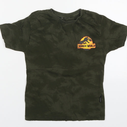 Primark Boys Green  Cotton Basic T-Shirt Size 4-5 Years Crew Neck Pullover - Jurassic World