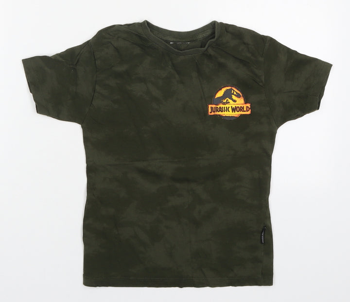 Primark Boys Green  Cotton Basic T-Shirt Size 4-5 Years Crew Neck Pullover - Jurassic World