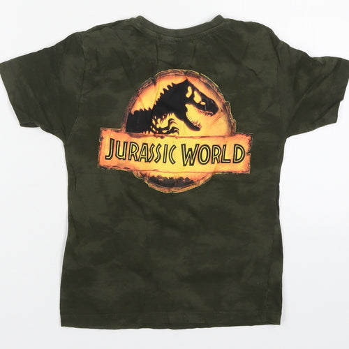 Primark Boys Green  Cotton Basic T-Shirt Size 4-5 Years Crew Neck Pullover - Jurassic World
